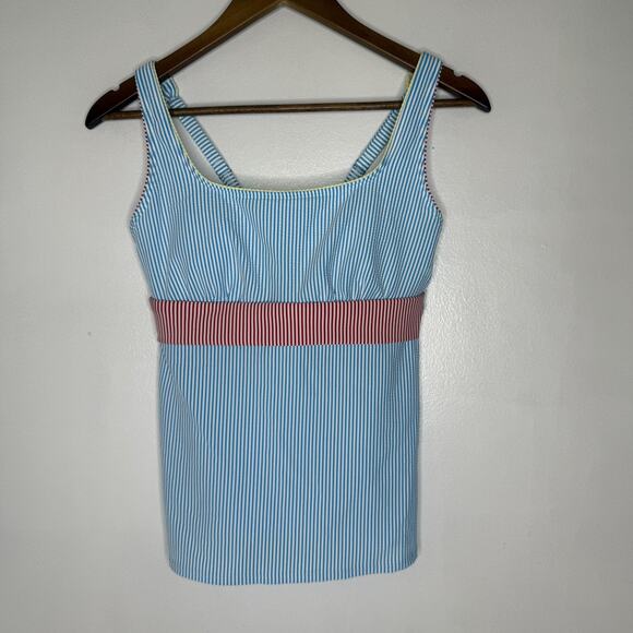 Lands End Tankini Swimsuit Top Womens Size 6 Blue White Stripe Red Band NEW - Picture 1 of 5